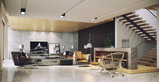 Сплюснутое пространство первого этажа снабжено подходящими светильниками