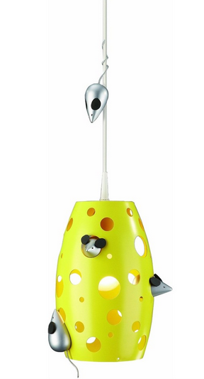 Стильная желтая люстра-сыр в игровую