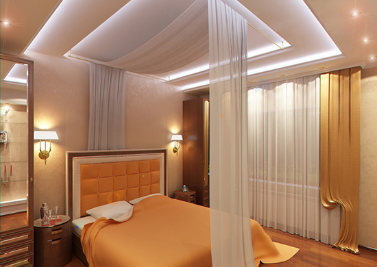 Оригинальный потолок в спальню из гипсокартона