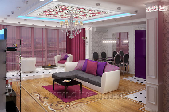 Гипсокартонный потолок с витражом