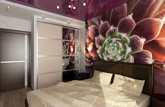 Комбинация натяжной конструкции с обоями в интерьере