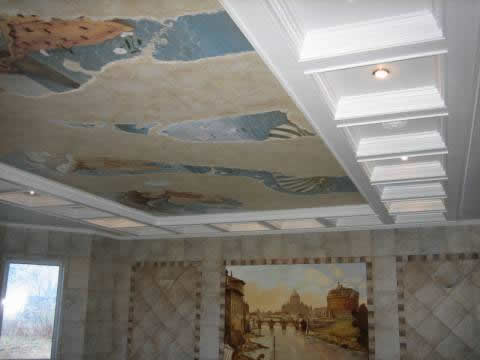 Натяжной потолок тканевый комбинированный