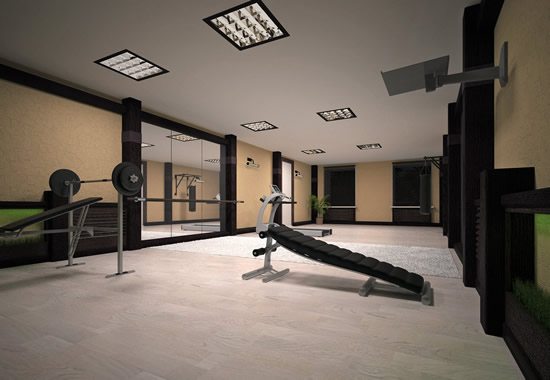 Подвесной потолок из гипсокартона в тренажёрном зале