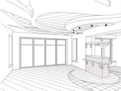 Рисунок потолка из гипсокартона с размещением точек освещения