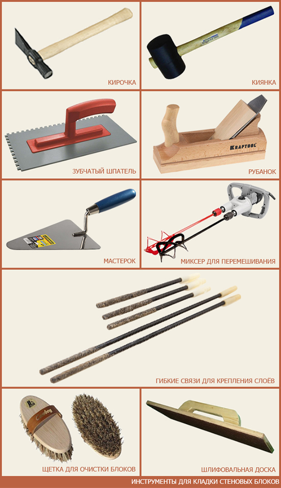 Инструменты для кладки газобетонных блоков