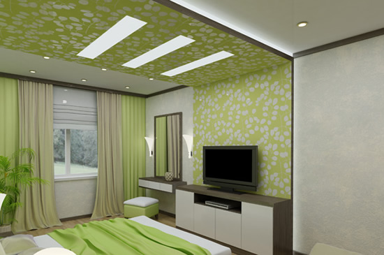Спальня: оригинальный подшивной потолок из гипрока