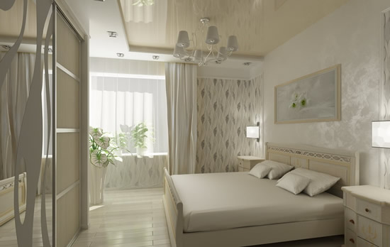 Спальня с натяжным потолком в стиле арт-деко