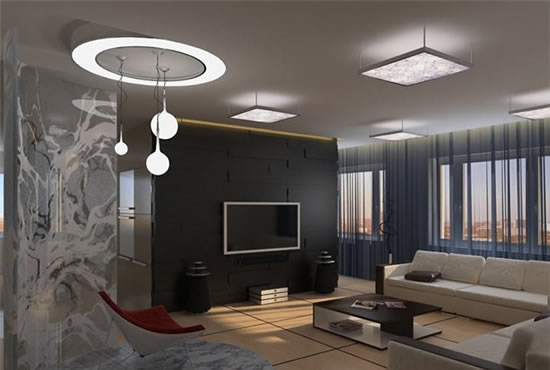 Сочетание разных геометрических форм подвесных светильников