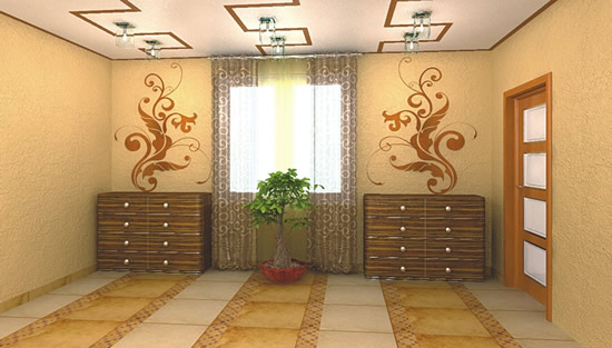 Пробка и тёплая штукатурка в дизайне комнаты